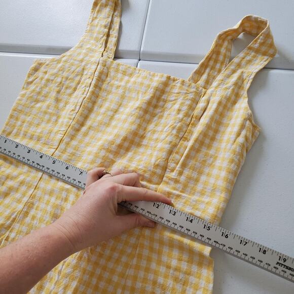 Old Navy Dress Womens Medium Yellow Gingham Linen Smocked Cottagecore Coquette - Picture 6 of 10
